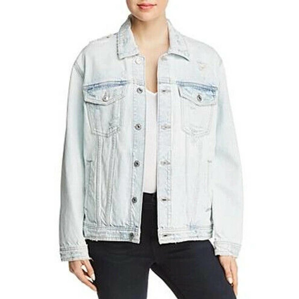 7 FOR ALL MANKIND Oversized Boyfriend Jacket Destroy Desert Sun Bleached Size S